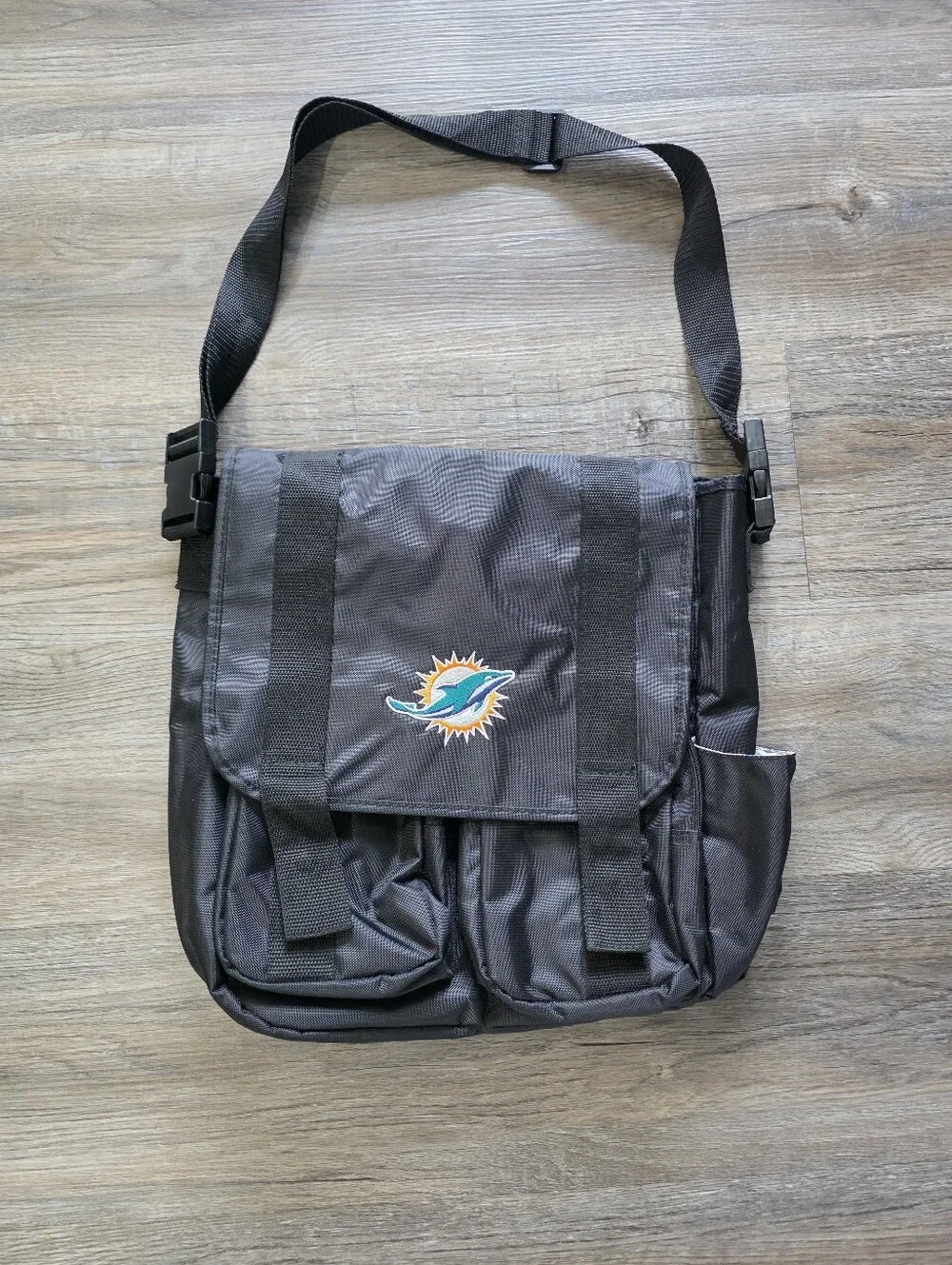 Black Miami Dolphins Logo Messenger Bag - Adjustable Strap